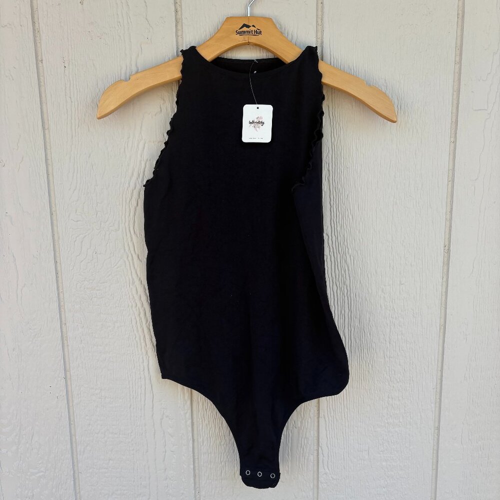 Intimately Free People Feels Right Bodysuit Women's M/L Black Scallop Snap NWT - Picture 3 of 11